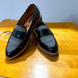 Patent leather and wool loafer